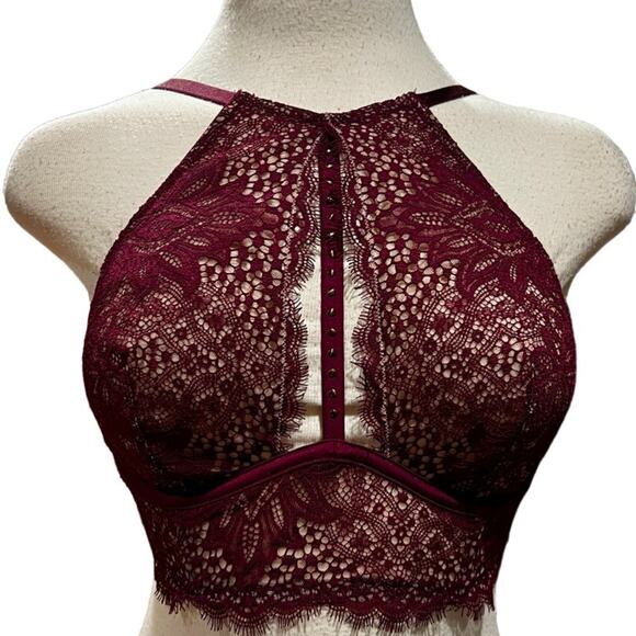 Victoria's Secret High Neck Plunge Bra Burgundy Size 34D - Picture 4 of 10